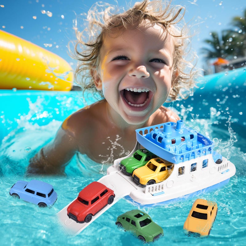 FUN LITTLE TOYS Toy Boat Bath Toys for Toddlers with 4 Mini Car Toys, Kids Water Toys Ferry Boat for Bathtub Bathroom Pool Beach Toys, Birthday Gifts - Image 2