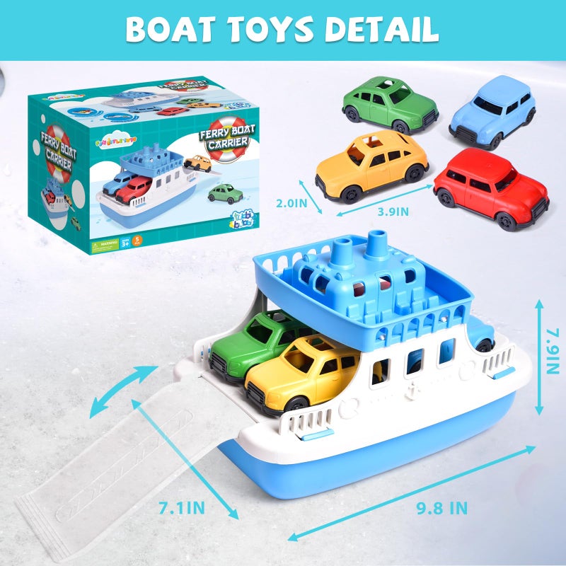 FUN LITTLE TOYS Toy Boat Bath Toys for Toddlers with 4 Mini Car Toys, Kids Water Toys Ferry Boat for Bathtub Bathroom Pool Beach Toys, Birthday Gifts - Image 5