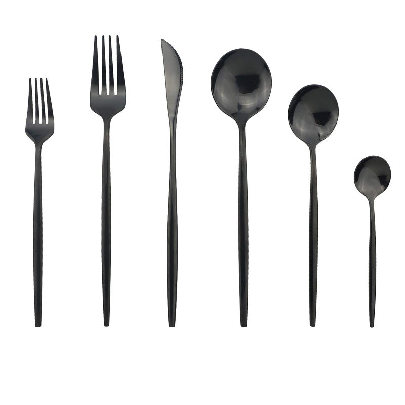 JASHII Silverware Set Mirror Polished Black Flatware Cutlery Set Service for 6 Shiny Finish 36 Pieces Stainless Steel Utensils Set Dinner Knife Fork Spoon Dessert Fork Salad Spoon Dishwasher Safe