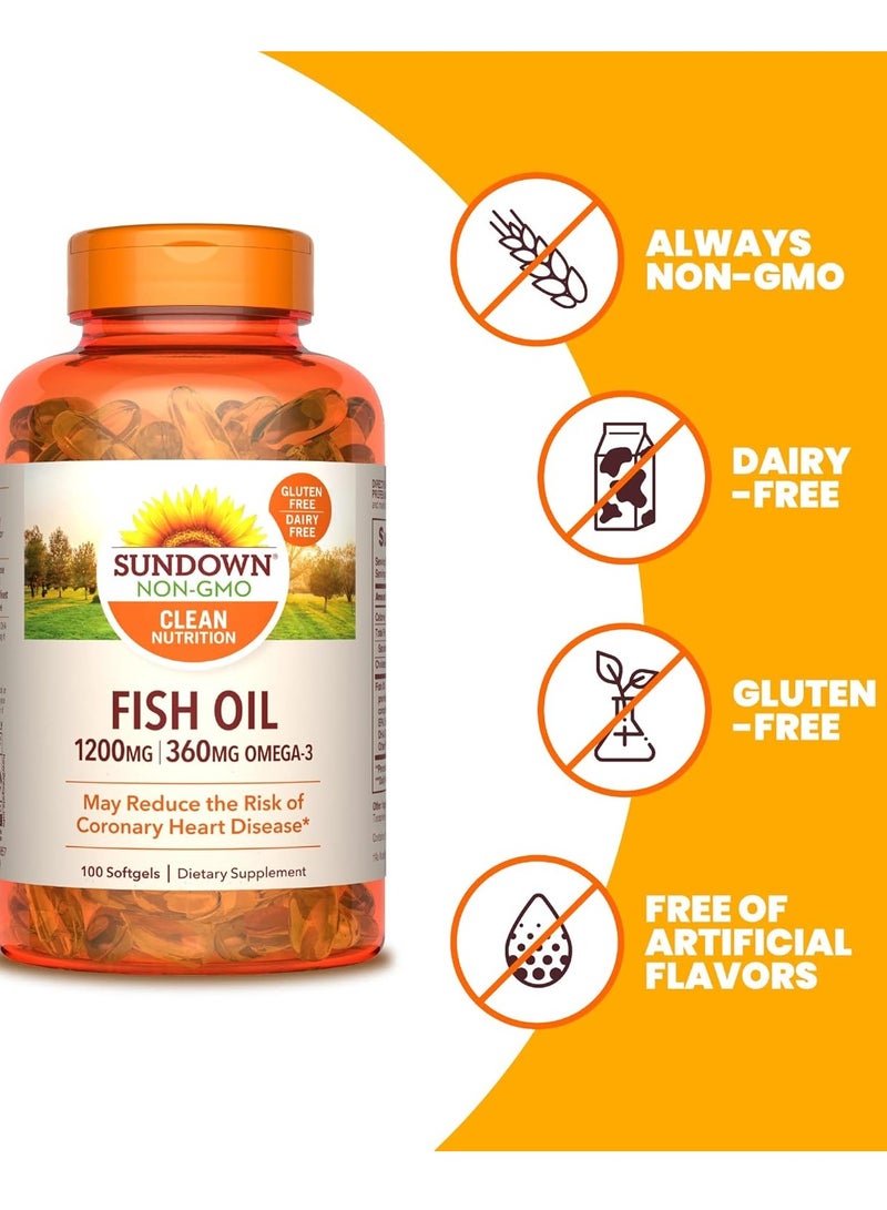 Sundown Fish Oil 1200 mg Omega 3 Dietary Supplement, Supports Heart and Metabolic Health 100 Softgels - Image 3