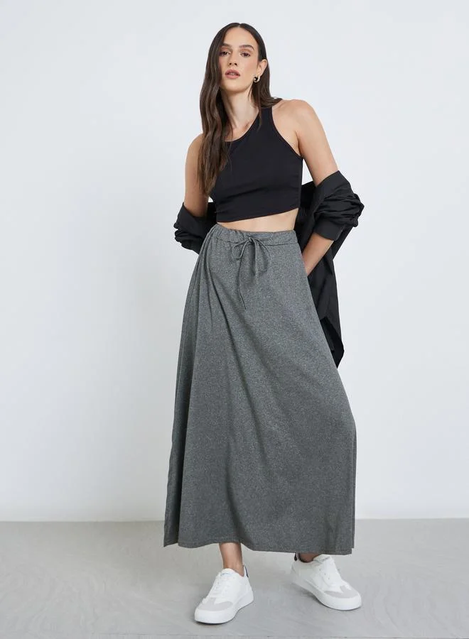 Styli Styli Women Solid Midi Skirt with Drawstring
