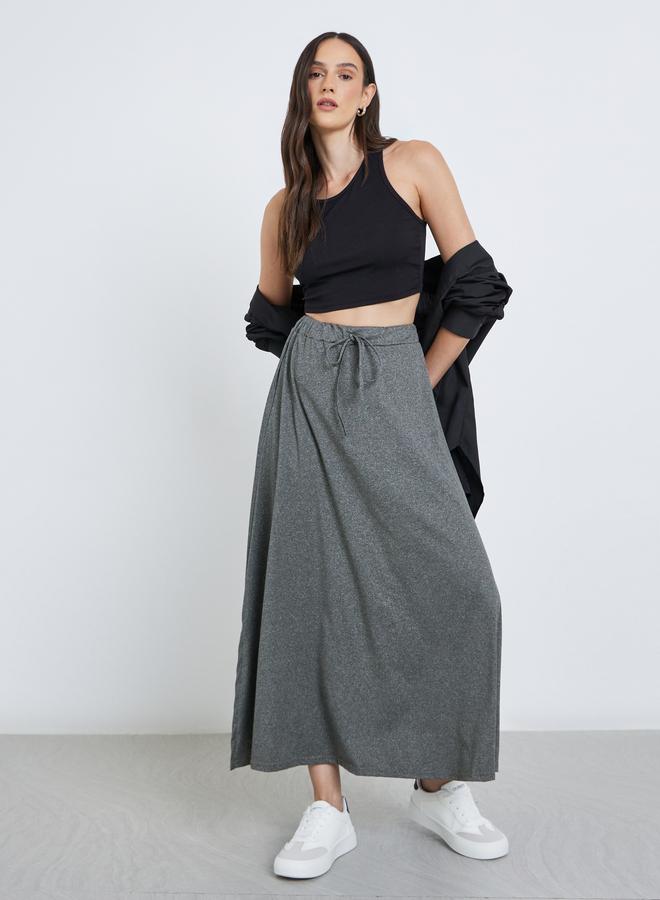 Styli Women Solid Midi Skirt with Drawstring - Image 1