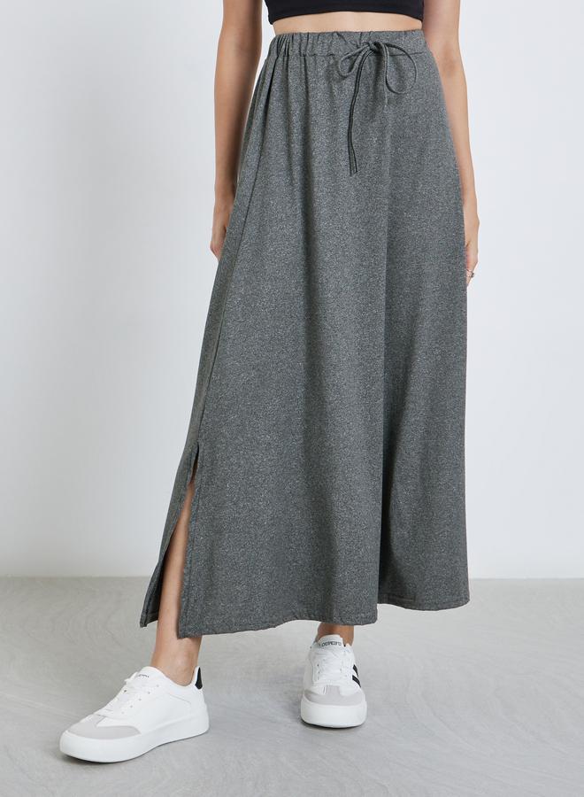 Styli Women Solid Midi Skirt with Drawstring - Image 2