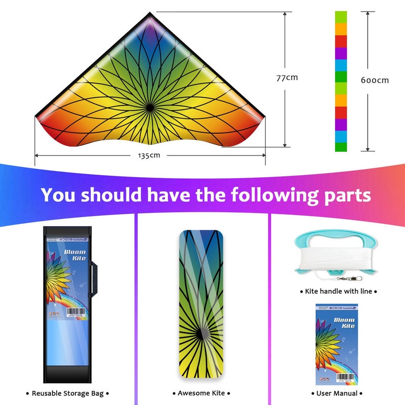 HONBO Giant Bloom Kite for Kids & Adults, Beginner Kites for Kids Ages 4-8, 8-12, Easy Flying Beach Kite, Outdoor Toy, for Boys and Girls (Flower) - Image 5