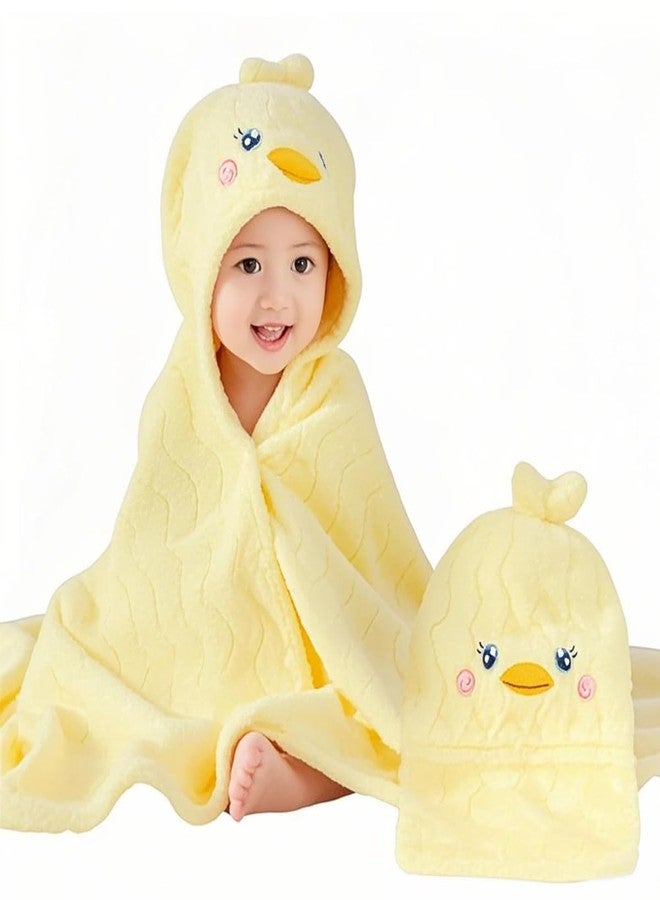 منشفة أطفال بغطاء رأس بتصميم حيوان لطيف من ICKEYOU، مصنوعة من الصوف المرجاني الناعم، منشفة استحمام كبيرة للأطفال الصغار، مقاس 27 × 55 بوصة، فائقة الامتصاص، منشفة استحمام للأطفال (أصفر) - Image 1