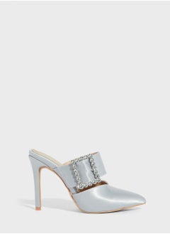 Jewelled Buckle Satin Slip On Pump