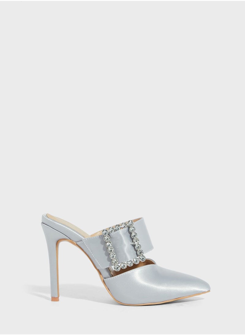 Khizana - Jewelled Buckle Satin Slip On Pump - Image 1