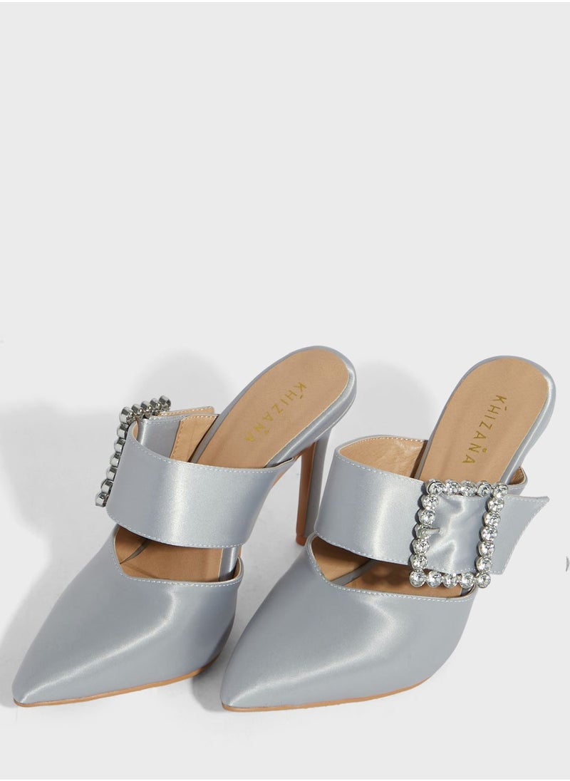 Khizana - Jewelled Buckle Satin Slip On Pump - Image 1