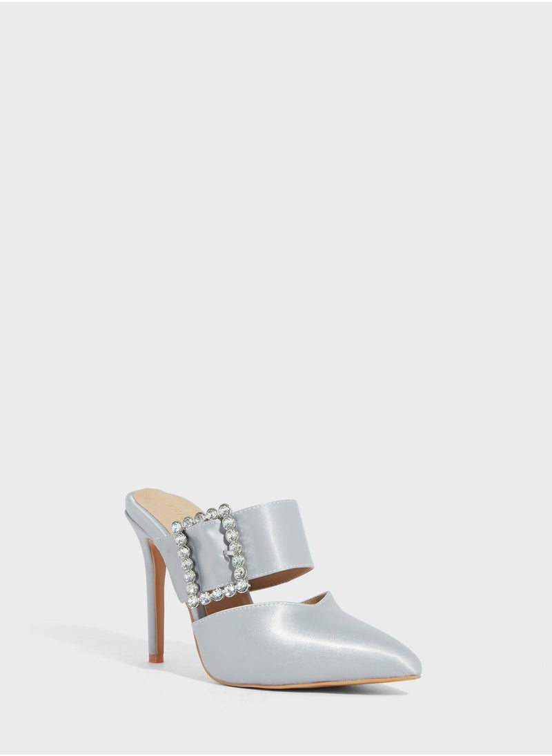 Khizana - Jewelled Buckle Satin Slip On Pump - Image 1