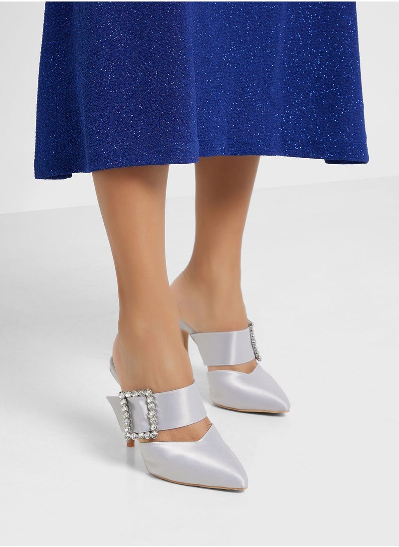 Khizana - Jewelled Buckle Satin Slip On Pump - Image 1