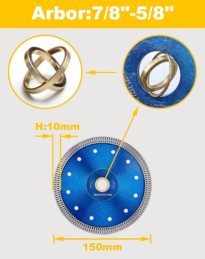 OSTEK 6" Diamond Tile Blade,Super Thin Porcelain Cutting Blade for Granite Marble Ceramics Porcelain Tiles Cutting - Image 4