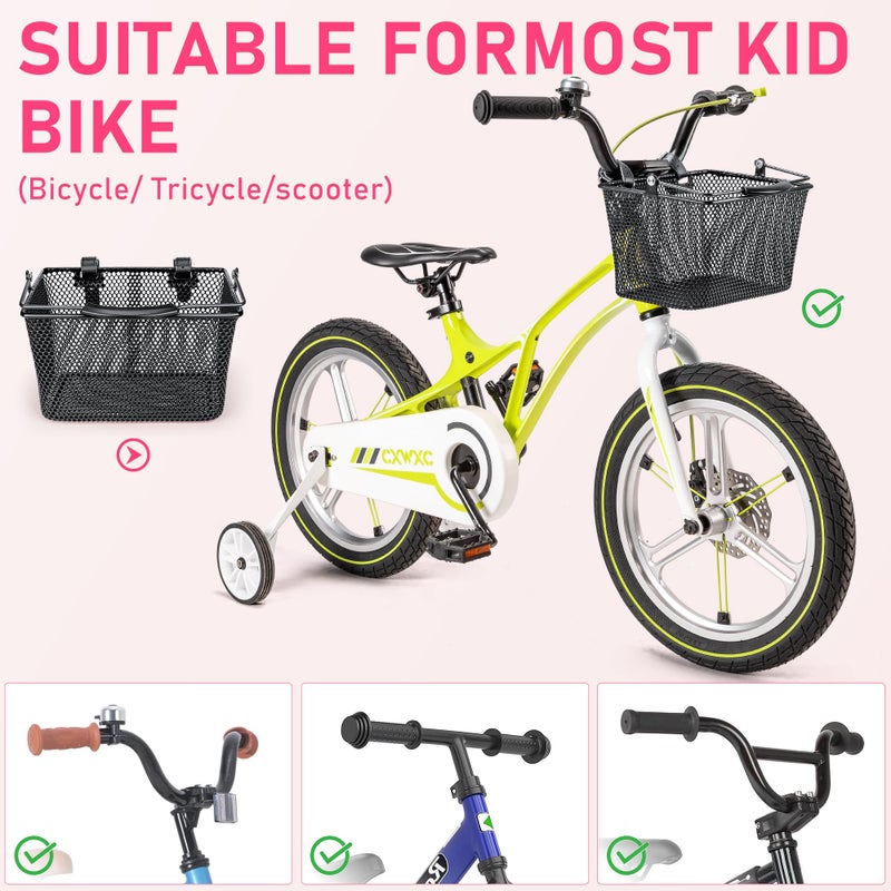 CXWXC Kids Bike Basket - Front Bicycle Bike Basket for Boys and Girls - Bike Baskets with Adjustable PU Straps, Suitable for Most Children's Bicycles and Kids Tricycles (Black) - Image 4