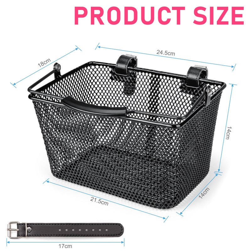 CXWXC Kids Bike Basket - Front Bicycle Bike Basket for Boys and Girls - Bike Baskets with Adjustable PU Straps, Suitable for Most Children's Bicycles and Kids Tricycles (Black) - Image 3