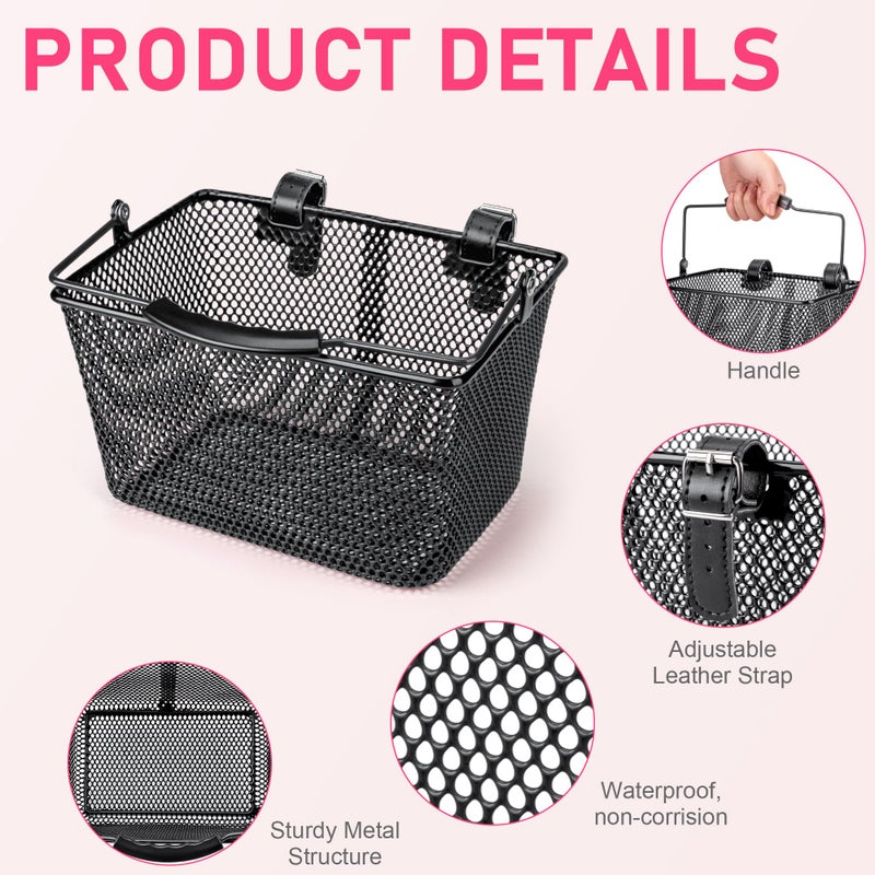 CXWXC Kids Bike Basket - Front Bicycle Bike Basket for Boys and Girls - Bike Baskets with Adjustable PU Straps, Suitable for Most Children's Bicycles and Kids Tricycles (Black) - Image 5