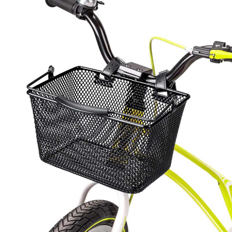 CXWXC Kids Bike Basket - Front Bicycle Bike Basket for Boys and Girls - Bike Baskets with Adjustable PU Straps, Suitable for Most Children's Bicycles and Kids Tricycles (Black) - Image 1