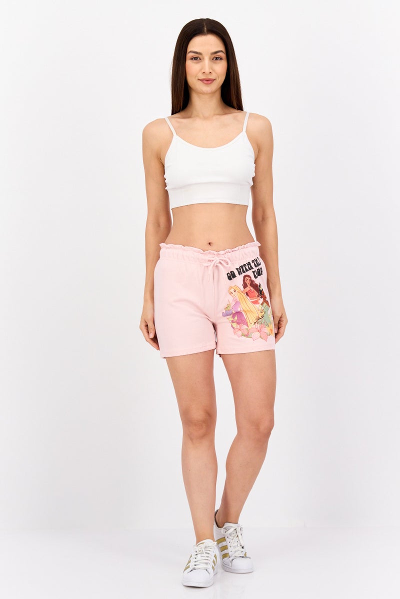 Disney Princess Women Graphic Basic Shorts, Pink - Image 4