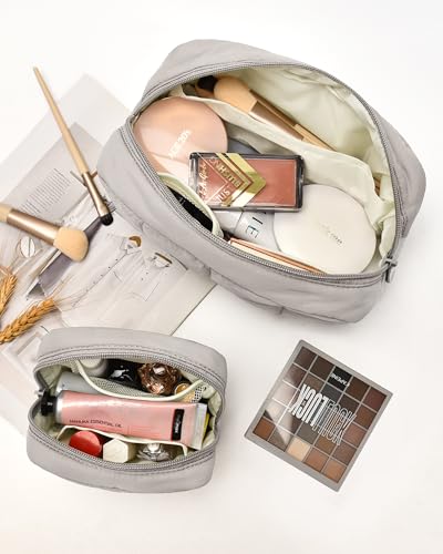 oscaurt 2 Pcs Makeup Bag Travel Toiletry Bag for Women Puffy Padded Cosmetic Pouch Purse Wideopen Makeup Organizer Case Travel Essentials - Image 3