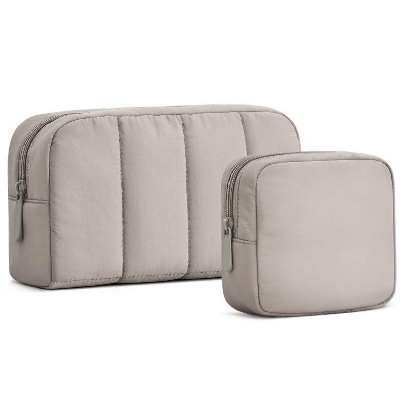 oscaurt 2 Pcs Makeup Bag Travel Toiletry Bag for Women Puffy Padded Cosmetic Pouch Purse Wideopen Makeup Organizer Case Travel Essentials - Image 2