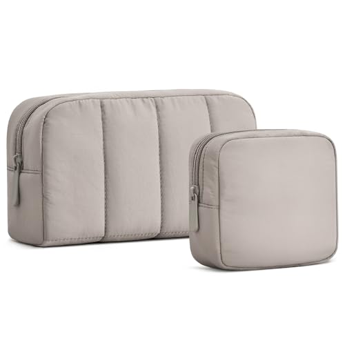 oscaurt 2 Pcs Makeup Bag Travel Toiletry Bag for Women Puffy Padded Cosmetic Pouch Purse Wideopen Makeup Organizer Case Travel Essentials - Image 1