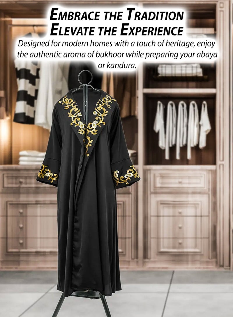 توشونكس حامل مكواة بخار عمودي مع مبخرة عربية للعباية والكندورة والثوب – ارتفاع 185 سم، مصنوع من الفولاذ الكربوني، يحتوي على غطاء مظلة للدخان، فتحات بخار بزاوية 360°، وعلاقة لتعطير الملابس التقليدية باستخدام الدخون، البخور، عود المخمخ، حنين، أسرار، رحاب، الحرمين - Image 1