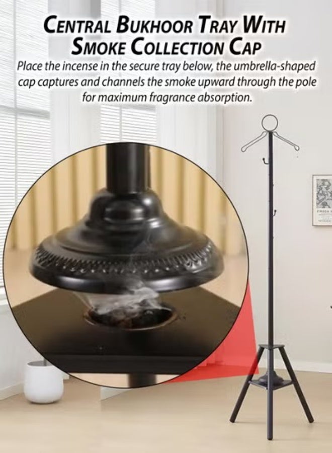 توشونكس حامل مكواة بخار عمودي مع مبخرة عربية للعباية والكندورة والثوب – ارتفاع 185 سم، مصنوع من الفولاذ الكربوني، يحتوي على غطاء مظلة للدخان، فتحات بخار بزاوية 360°، وعلاقة لتعطير الملابس التقليدية باستخدام الدخون، البخور، عود المخمخ، حنين، أسرار، رحاب، الحرمين - Image 3