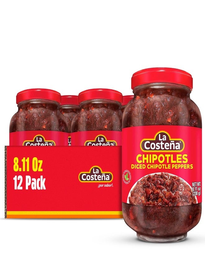 La Costeña Chipotle Peppers - Spicy Smoked Diced Peppers for Chipotle Sauce, Adobo Sauce, Mexican Food, Taco, Enchiladas & Salsa - Pickled Vegetables - Diced Chilis - 8.11oz, 12 Pack Jarred Vegetables - Image 1