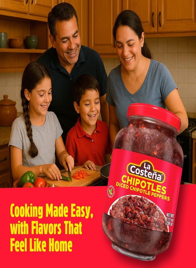 La Costeña Chipotle Peppers - Spicy Smoked Diced Peppers for Chipotle Sauce, Adobo Sauce, Mexican Food, Taco, Enchiladas & Salsa - Pickled Vegetables - Diced Chilis - 8.11oz, 12 Pack Jarred Vegetables - Image 3