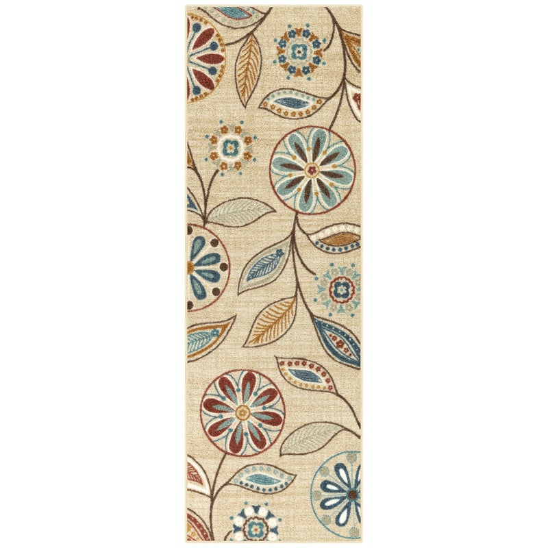Maples Rugs سجادة مابلز روجز ريجى الزهرية - مصنوعة في الولايات المتحدة الأمريكية - قابلة للغسل، سجادة داخلية غير قابلة للانزلاق للمطبخ، الممر، وغرفة الغسيل، 2' x 6'، بيج - Image 1