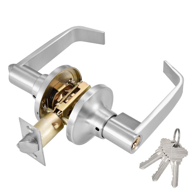 Aartner Commercial Door Lever Lock HeavyDuty Locking Door Handle Entry Door Handle with Key Reversible Exterior and Interior Door Lever for Front Entrance Bedroom and Bathroom Silver For Door 2545mm - Image 2