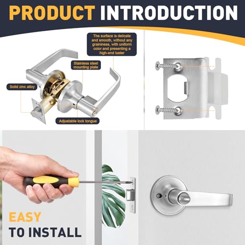Aartner Commercial Door Lever Lock HeavyDuty Locking Door Handle Entry Door Handle with Key Reversible Exterior and Interior Door Lever for Front Entrance Bedroom and Bathroom Silver For Door 2545mm - Image 3