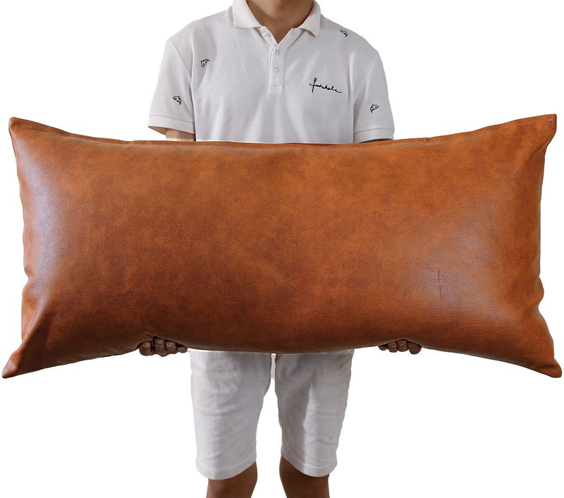PANOD Luxury Full Body Pillow Covers 20 x 40Decorative Faux Leather Long Pillow Covers Lumbar Pillow Case Cushion case for Sofa Couch Bed LivingroomVegan Brown