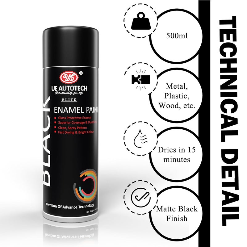 UE Elite Enamel Multipurpose Black Spray Paint Can for Cars and Bikes (500ml | Pack of 2) - Image 4