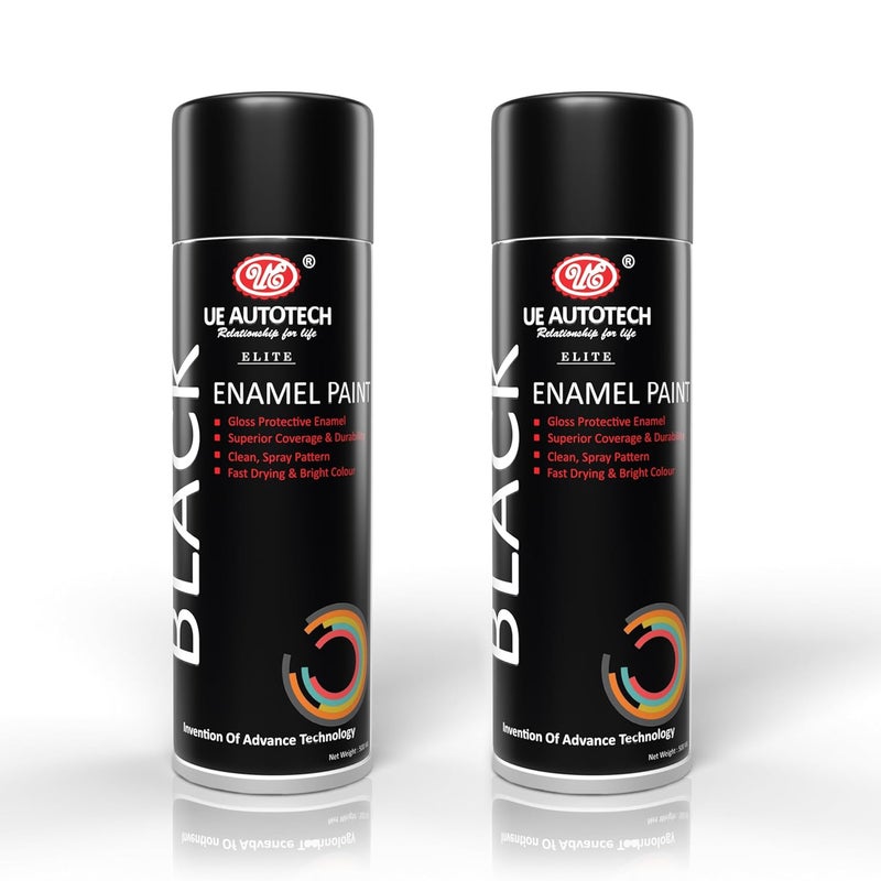 UE Elite Enamel Multipurpose Black Spray Paint Can for Cars and Bikes (500ml | Pack of 2) - Image 1