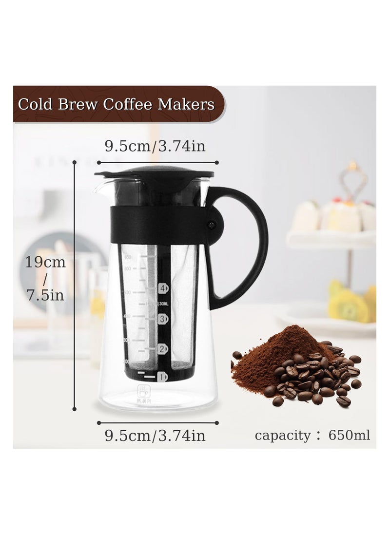 SYOSI - Cold Brew Coffee Maker, Tea Infuser with Spout, Excellent Glass Cups with Removable Nylon Filter Screen, Drink & Beverage Dispenser Jar, Iced Coffee Maker & Tea Brewer Gifts for Women Man - 650ml - Image 1