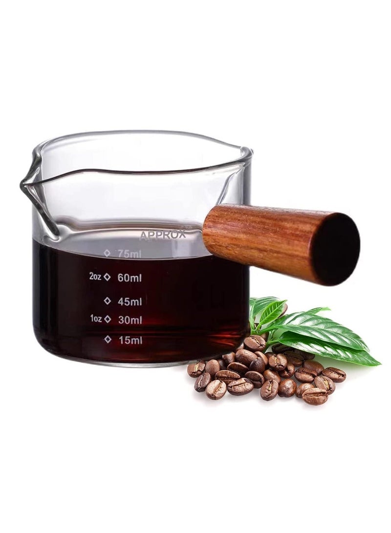 Espresso Measuring Cup 3 oz with Small Glass Wooden Handle Measuring Cup Heat Resistant Glass Coffee Brewing Tool - Image 1