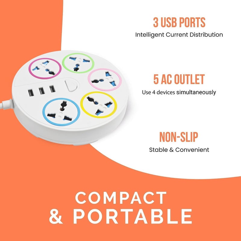 ELONSEY 10m Universal Power Extension Cord with 4 Power Plugs 4 Power Strip Outlets, 4 Way Power Strip, Extension Lead 10 meters - White (10M 4S) - Image 3