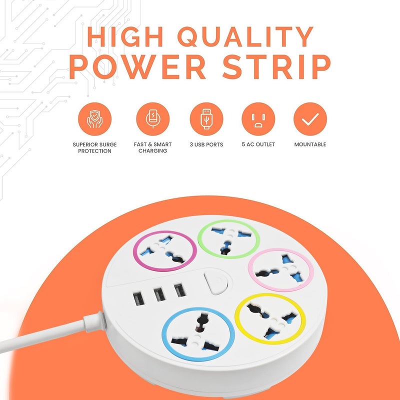 ELONSEY 10m Universal Power Extension Cord with 4 Power Plugs 4 Power Strip Outlets, 4 Way Power Strip, Extension Lead 10 meters - White (10M 4S) - Image 4