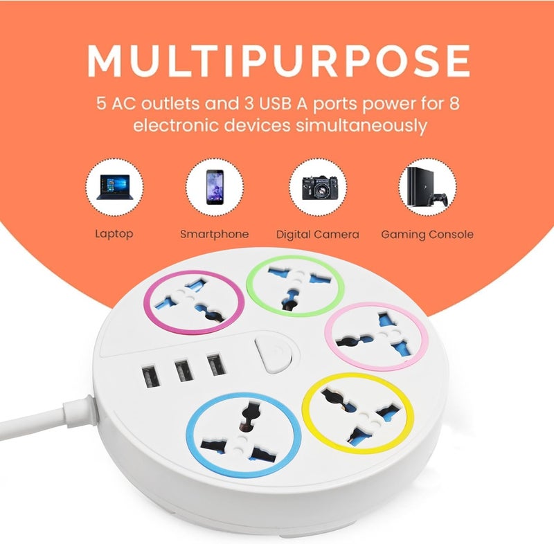 ELONSEY 10m Universal Power Extension Cord with 4 Power Plugs 4 Power Strip Outlets, 4 Way Power Strip, Extension Lead 10 meters - White (10M 4S) - Image 2