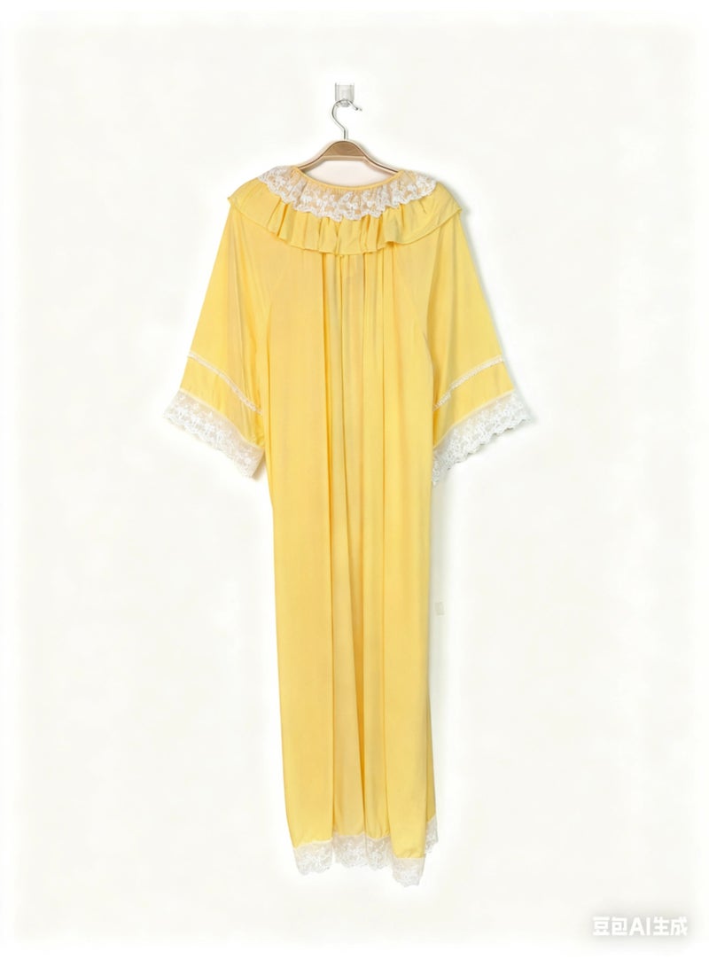 Orchid 2-Piece Set Women Sweet Nightdress Lace Pajamas Ladies Long Sleeve Robe Loungewear Loose Nightgown  Female Home Wear - Image 5