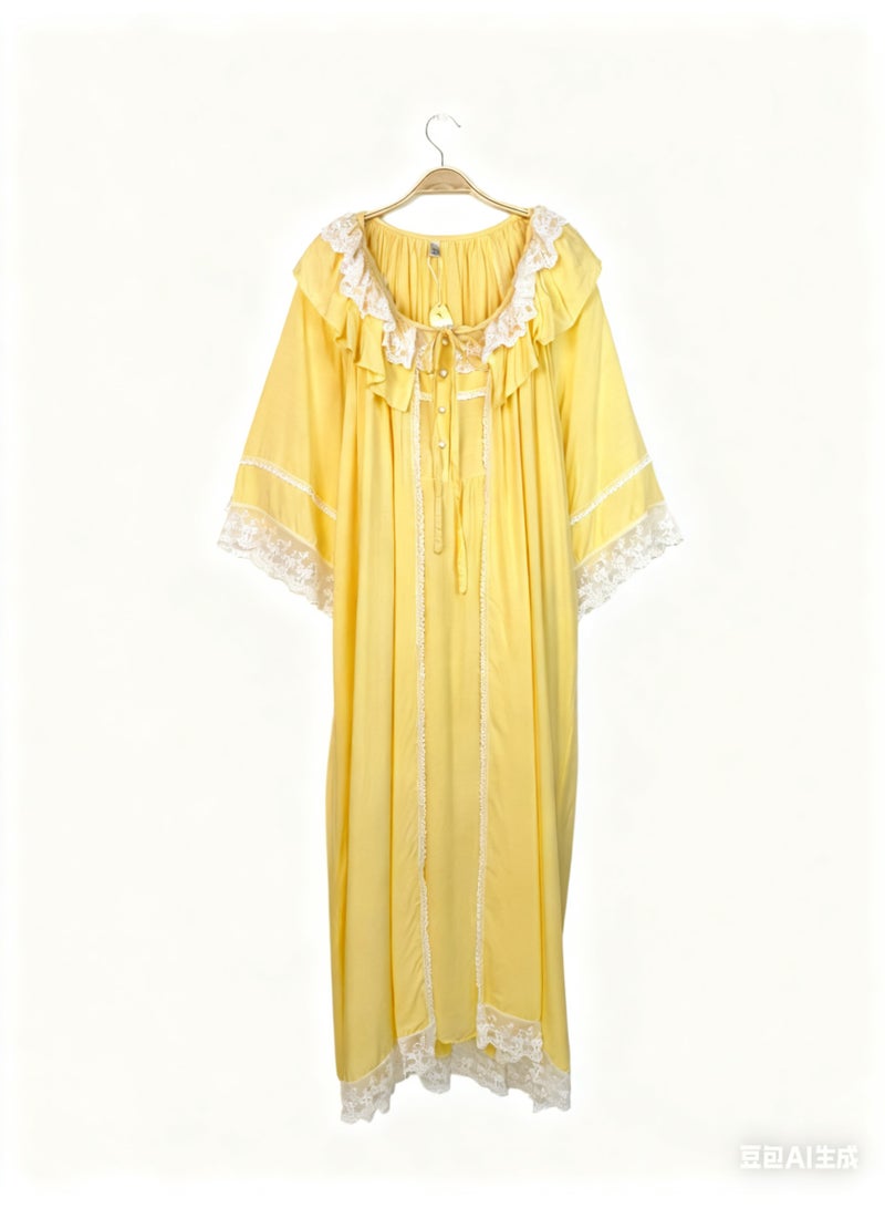 Orchid 2-Piece Set Women Sweet Nightdress Lace Pajamas Ladies Long Sleeve Robe Loungewear Loose Nightgown  Female Home Wear - Image 2