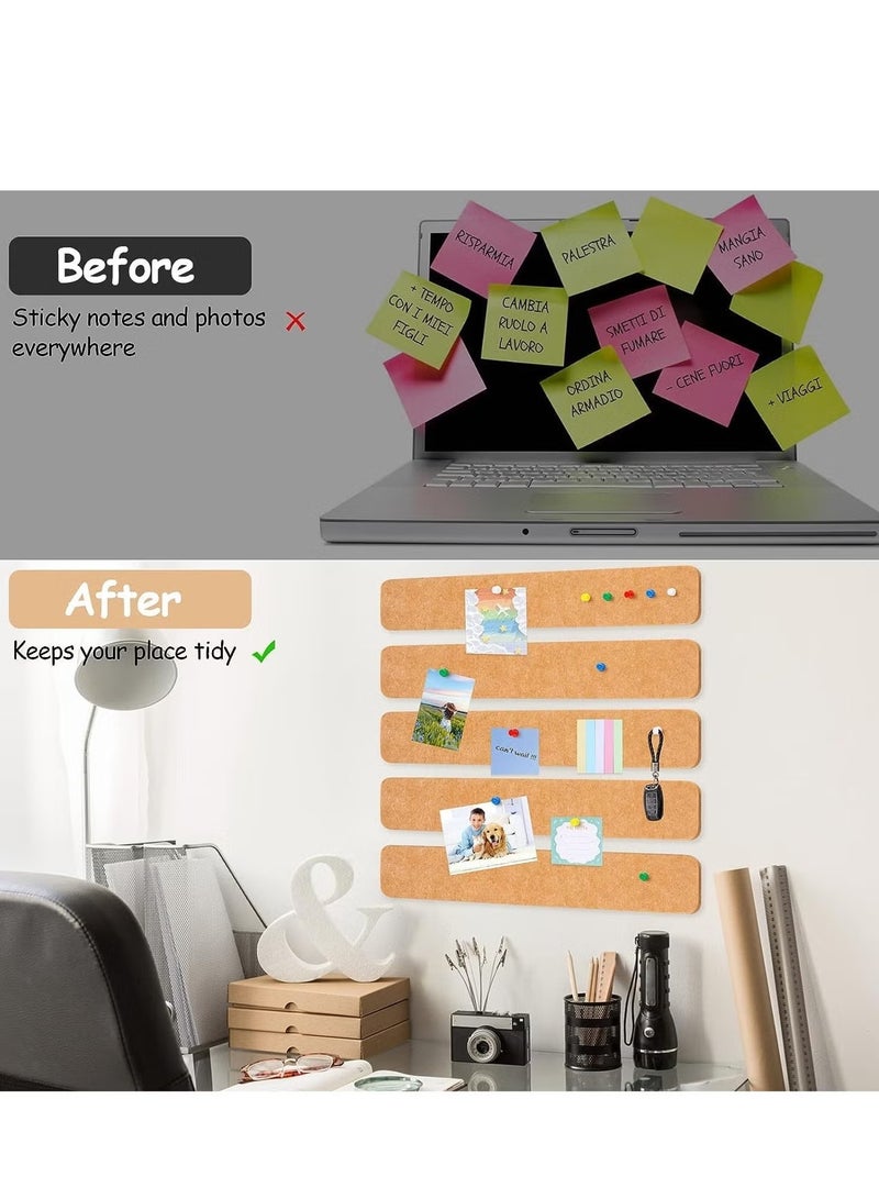 5 Pack Bulletin Board Strips, Felt Pin Board Bar with 35 Push Pins Self-Adhesive Felt Bulletin Board for Office School Home Wall Decoration, for Organize Memo, Photos, Display - Image 3
