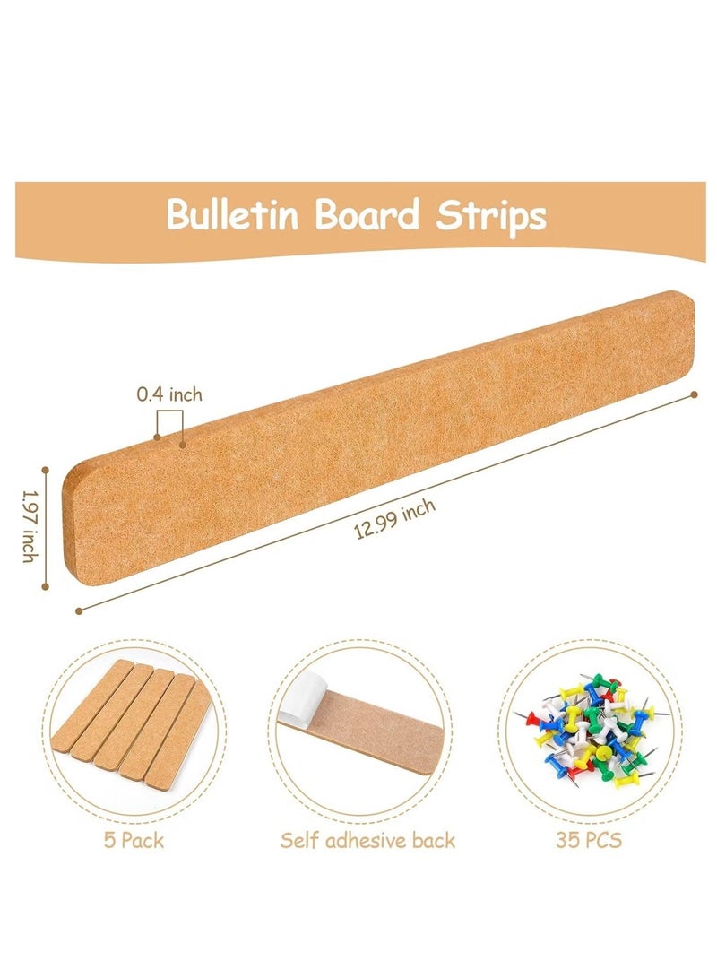 5 Pack Bulletin Board Strips, Felt Pin Board Bar with 35 Push Pins Self-Adhesive Felt Bulletin Board for Office School Home Wall Decoration, for Organize Memo, Photos, Display - Image 2