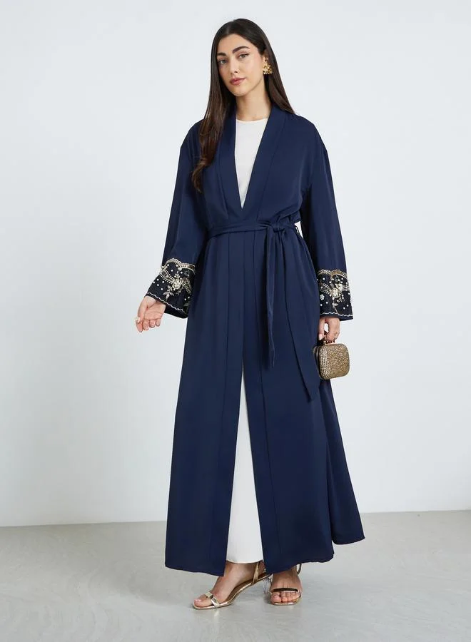 Amirah  Women Navy Blue Embellished Sleeve Cuffed Abaya for Women | Best Price UAE