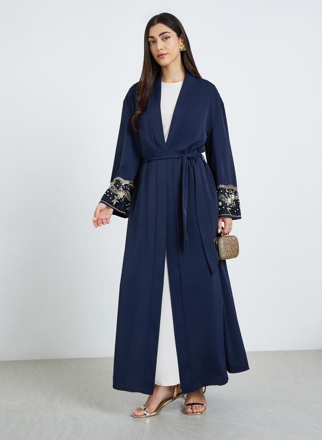Amirah Women Navy Blue Embellished Sleeve Cuffed Abaya - Image 3