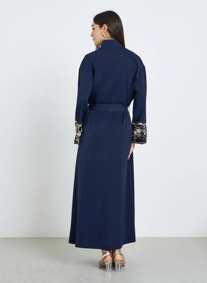 Amirah  Women Navy Blue Embellished Sleeve Cuffed Abaya for Women | Best Price UAE