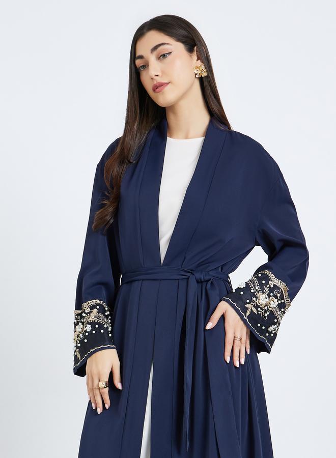 Amirah Women Navy Blue Embellished Sleeve Cuffed Abaya - Image 2
