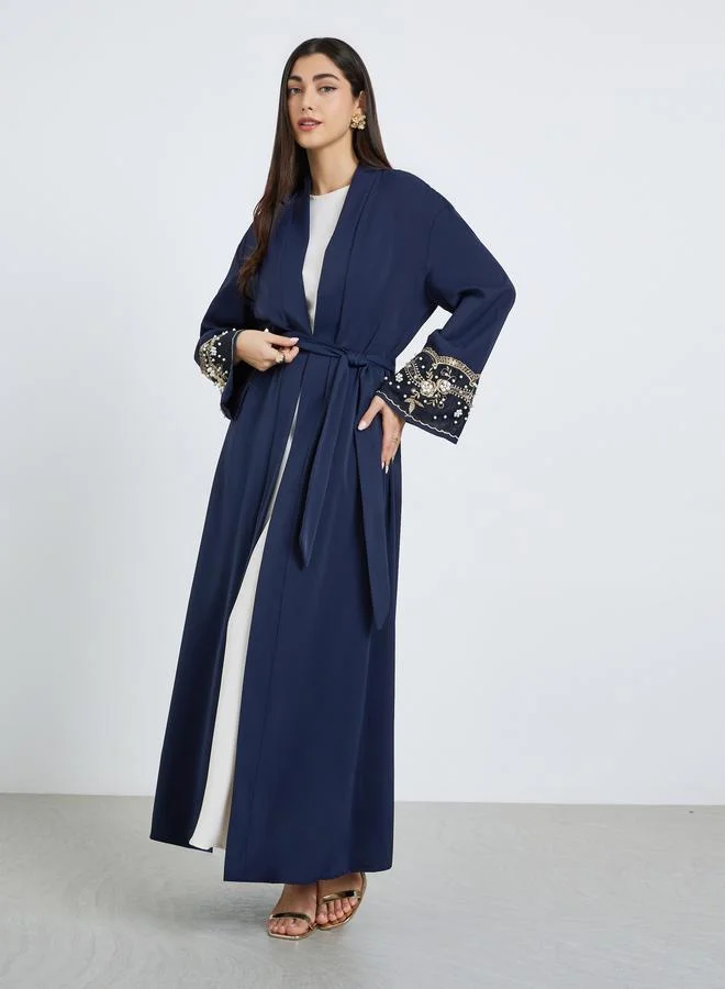 Amirah Women Navy Blue Embellished Sleeve Cuffed Abaya