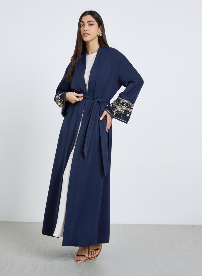 Amirah Women Navy Blue Embellished Sleeve Cuffed Abaya - Image 1