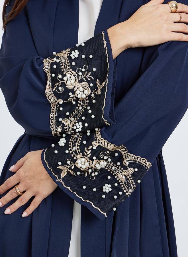 Amirah Women Navy Blue Embellished Sleeve Cuffed Abaya - Image 4