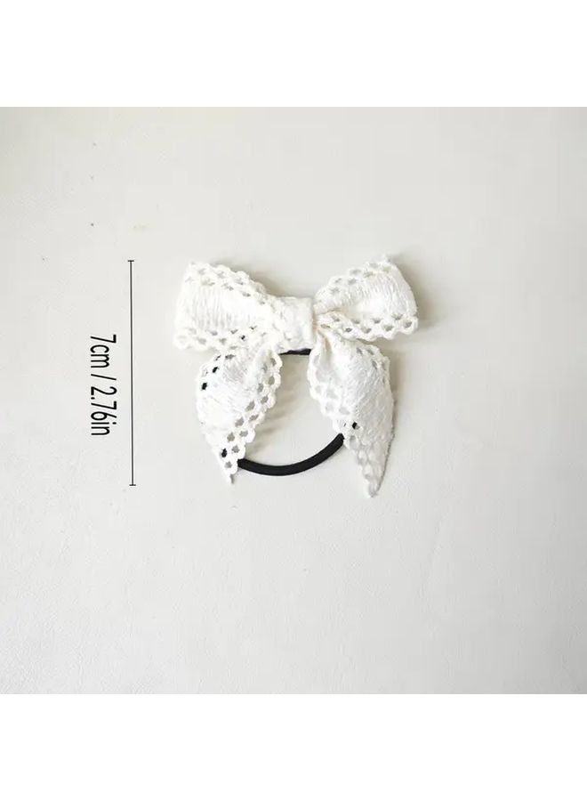2Pcs Set Blue Lace Bow Elastic Hair Bands For Women Ponytail Bun Holders - Image 4